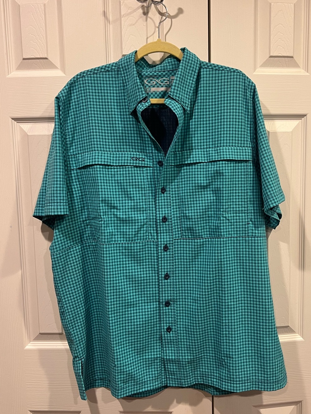 NWOT-GNG Teal Gingham Short-Sleeve Button Down Shirt
